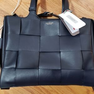 Made in Italy Leather Suede Structured Tote navy blue